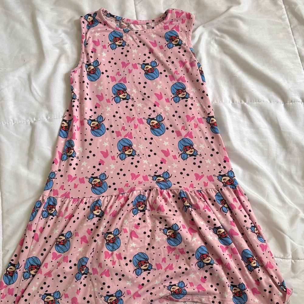 Pink Sleeveless Dress with Cartoon Print